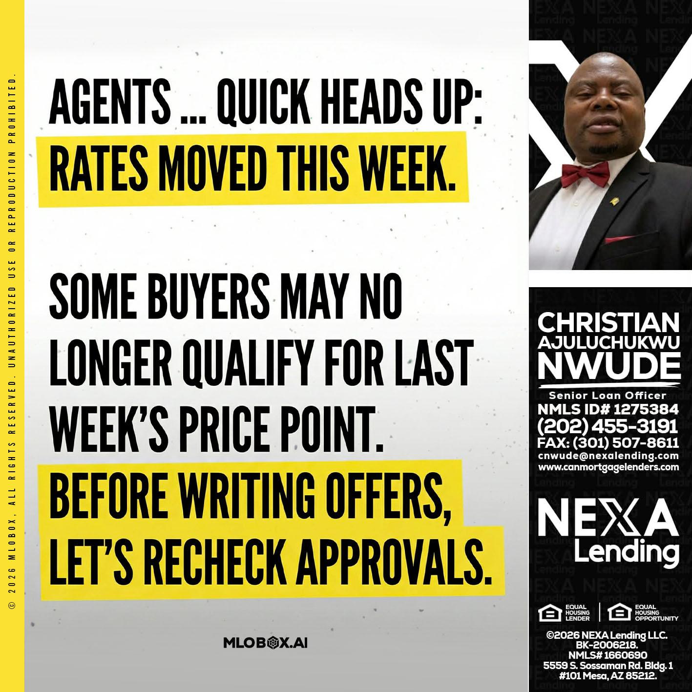 agents quick heads up - Christian AJuluchukwu Nwude -Senior Loan Officer