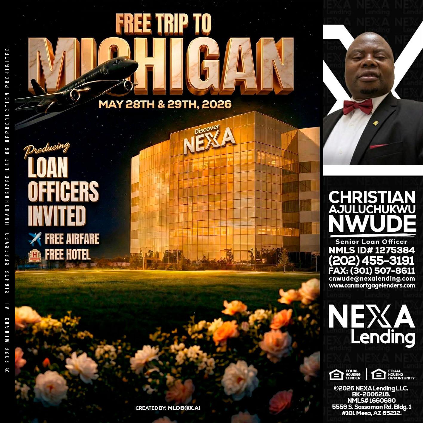 FREE TRIP TO MICHIGAN - Christian AJuluchukwu Nwude -Senior Loan Officer