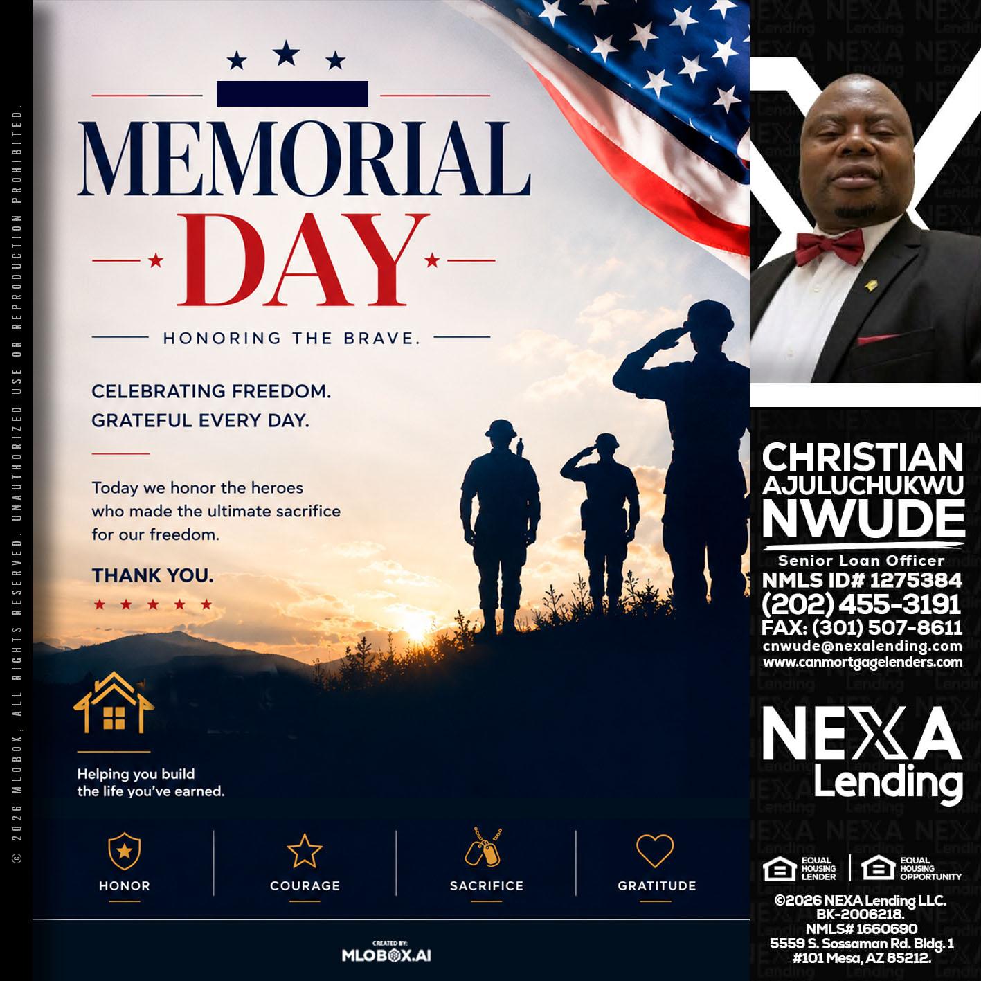 MEMORIAL DAY - Christian AJuluchukwu Nwude -Senior Loan Officer