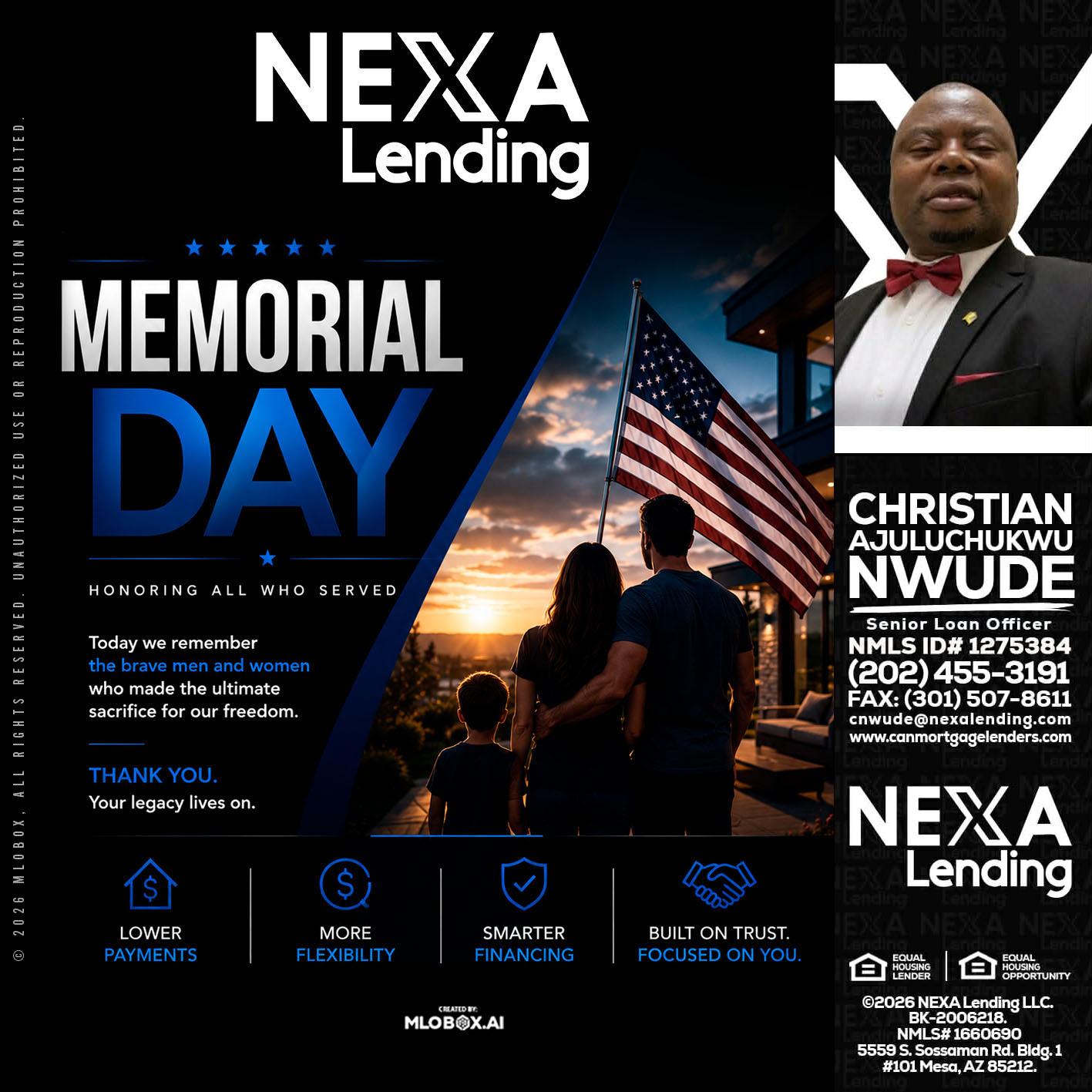 MEMORIAL DAY - Christian AJuluchukwu Nwude -Senior Loan Officer
