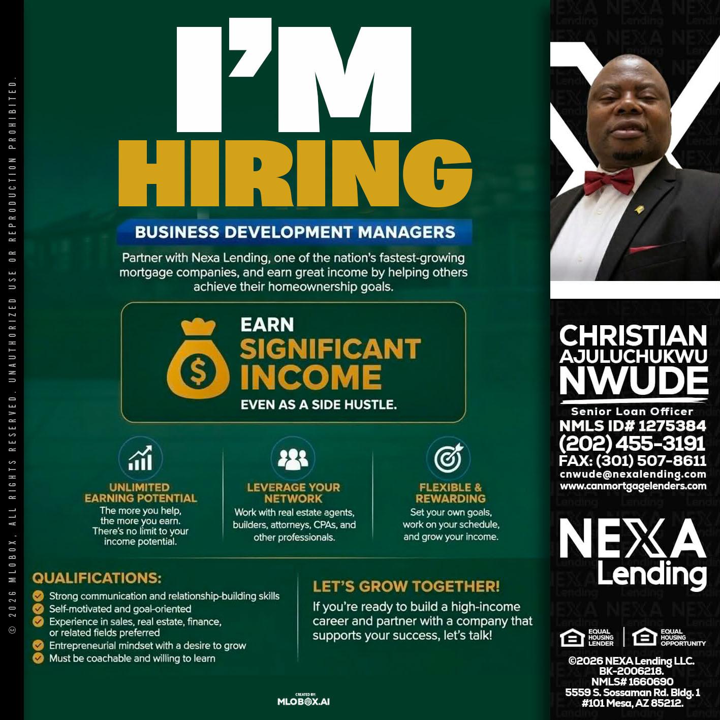 IM HIRING - Christian AJuluchukwu Nwude -Senior Loan Officer