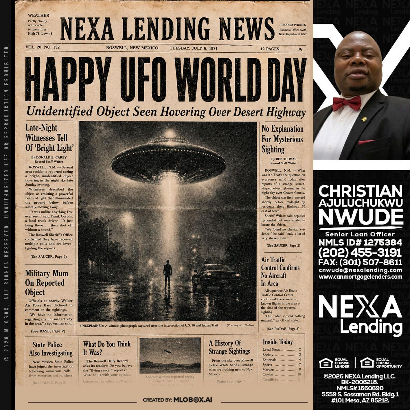 HAPPY UFO WORLD DAY - Christian AJuluchukwu Nwude -Senior Loan Officer