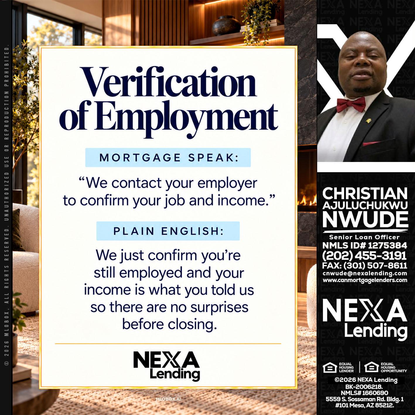 VERIFICATION OF EMPLOYMENT - Christian AJuluchukwu Nwude -Senior Loan Officer