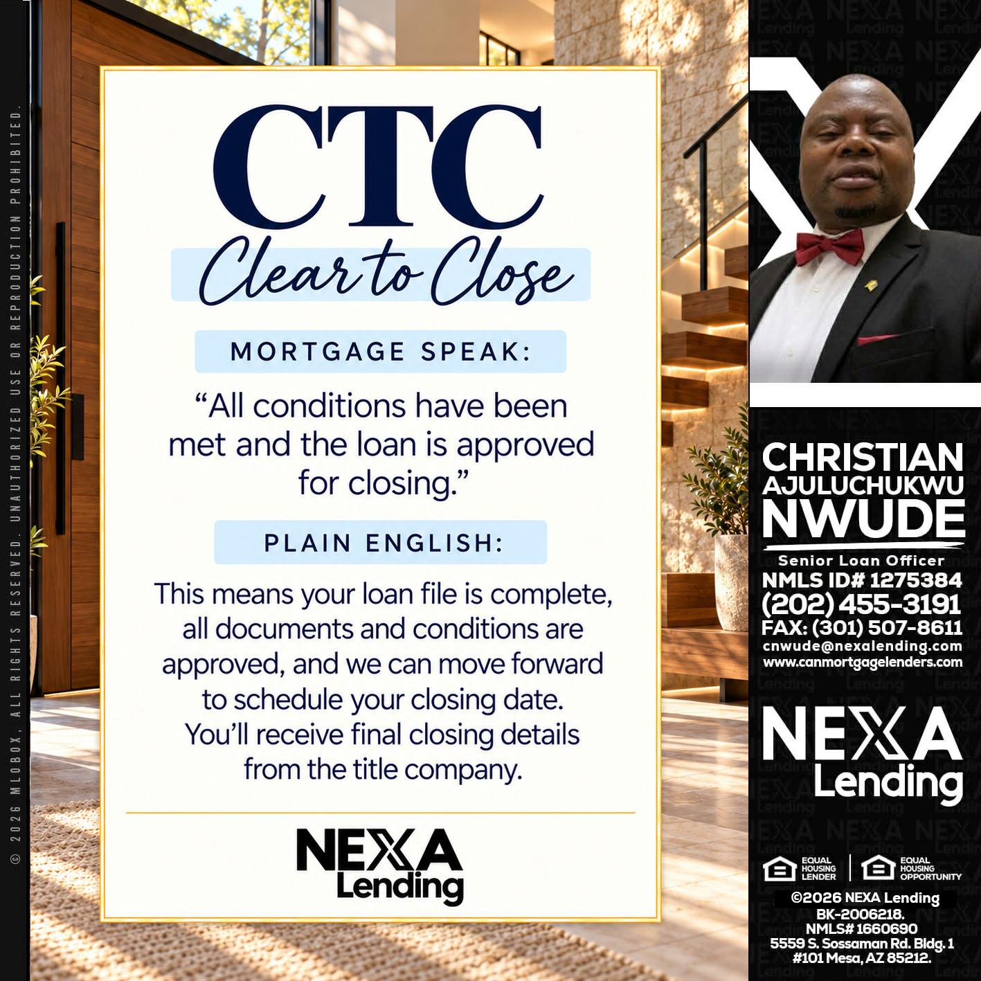 CLEAR TO CLOSE - Christian AJuluchukwu Nwude -Senior Loan Officer